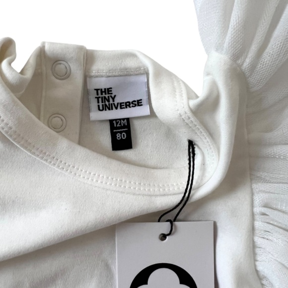 NWT The Tiny Universe Off-White Organic Bodysuit Tulle Ruffles 12 Months - Picture 7 of 8